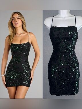 Windsor Sexy Mini Black & Green Sequin Prom Formal Dress size Small
